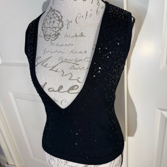 Alberto Makali Elegant Black Sequin/Bead Plunging Neck Sleeveless Top/Vest Large - Picture 2 of 8
